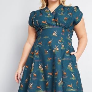 Retro Pin-Up Style Dress - Deer Pattern - 16